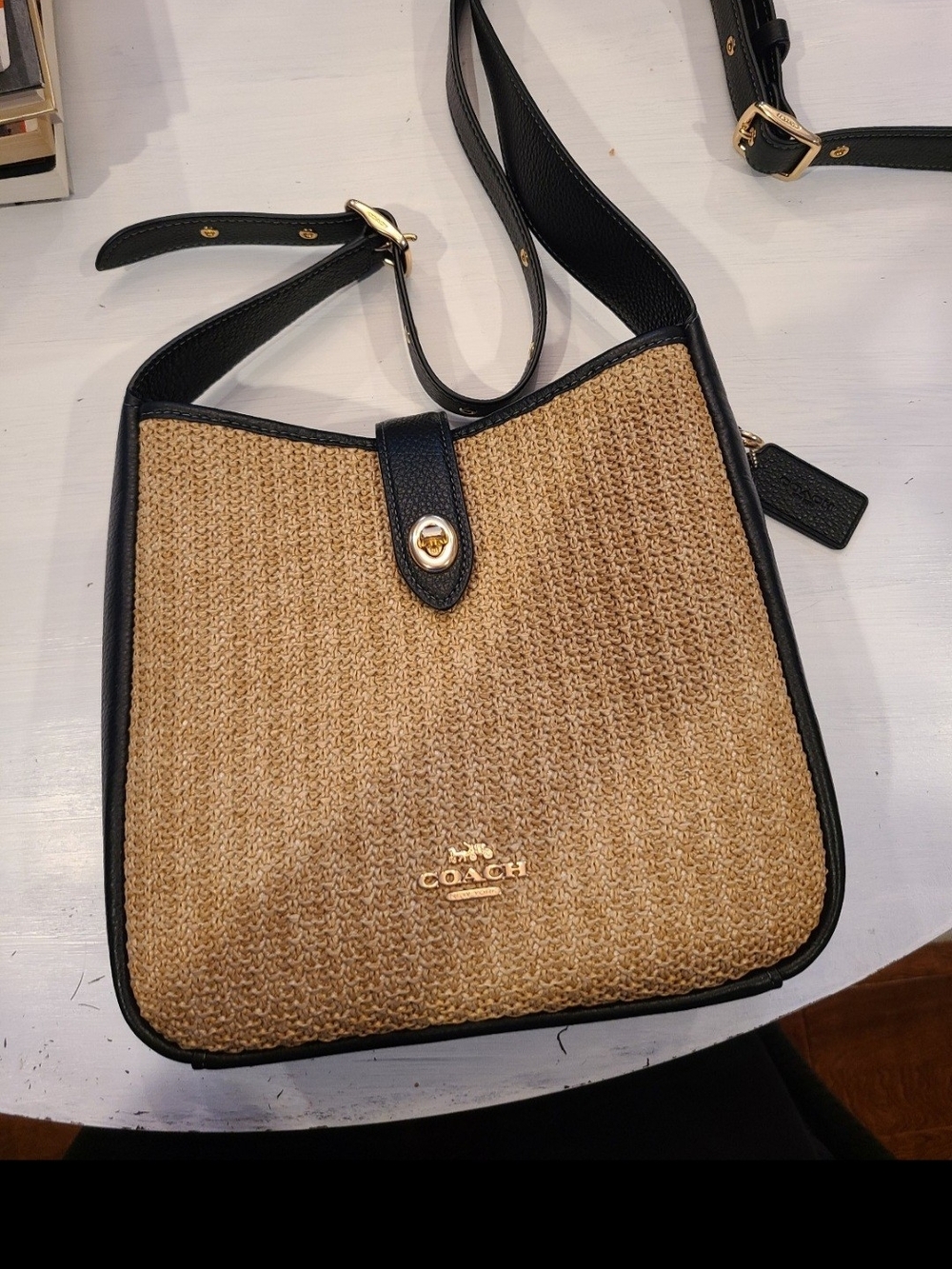 Coach hadley convertible crossbody in straw toast/black